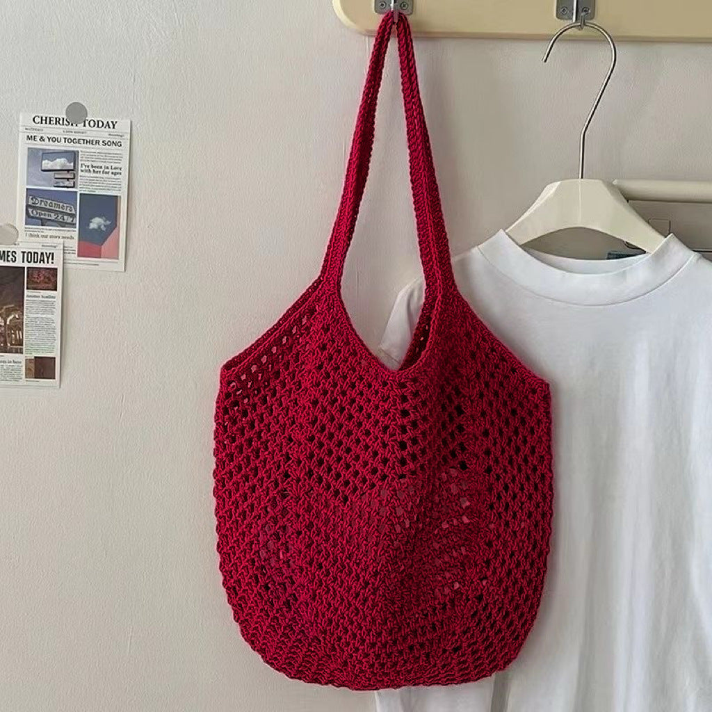Hand-embroidered knitted bag
