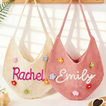 Hand-embroidered knitted bag